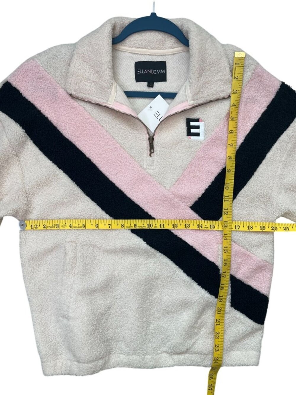 EllandEmm Colorblock Sherpa Pullover Cream Pink Black Quarter Zip Size L NWT - Picture 6 of 6